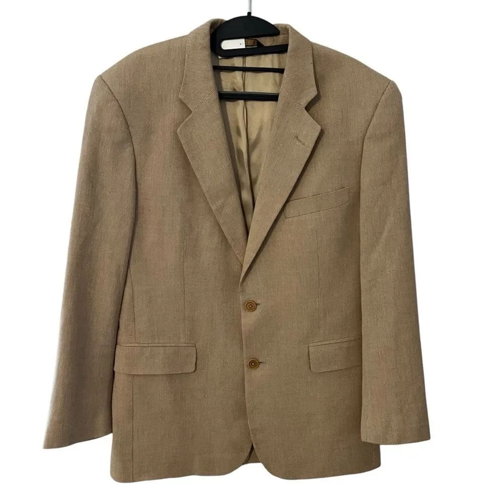 Brooks Brothers 346 Wool Linen Silk Blend Suit Coat Tan 40R